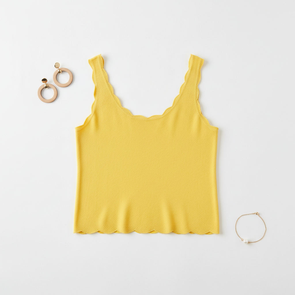 Yellow Scalloped Hem Tank - Flat Lay