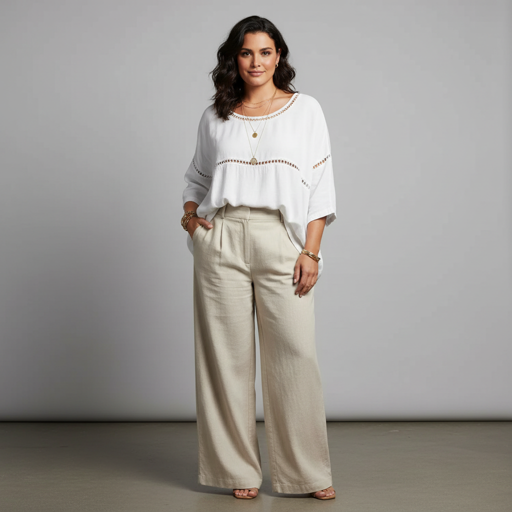White boho floral hollow-out round neck top