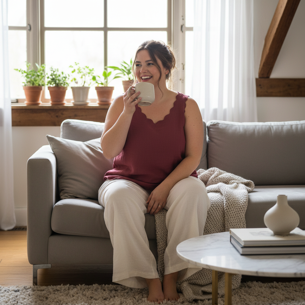 Wine Red Scalloped Hem Tank - Home Interior