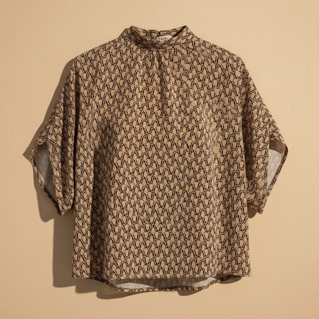 Khaki Tie Back Slit Half Sleeve Blouse - Product Shot