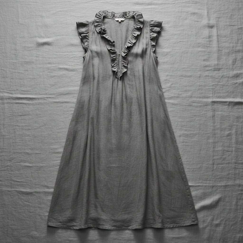 Gray Ruffled V-Neck Maxi Dress - Flat Lay