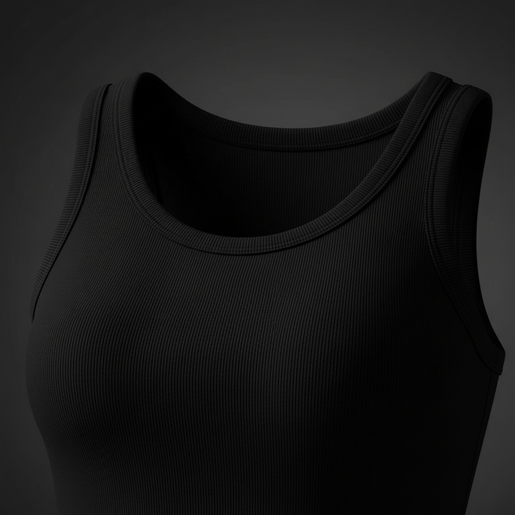 Black Round Neck Tank with Bra - Detail