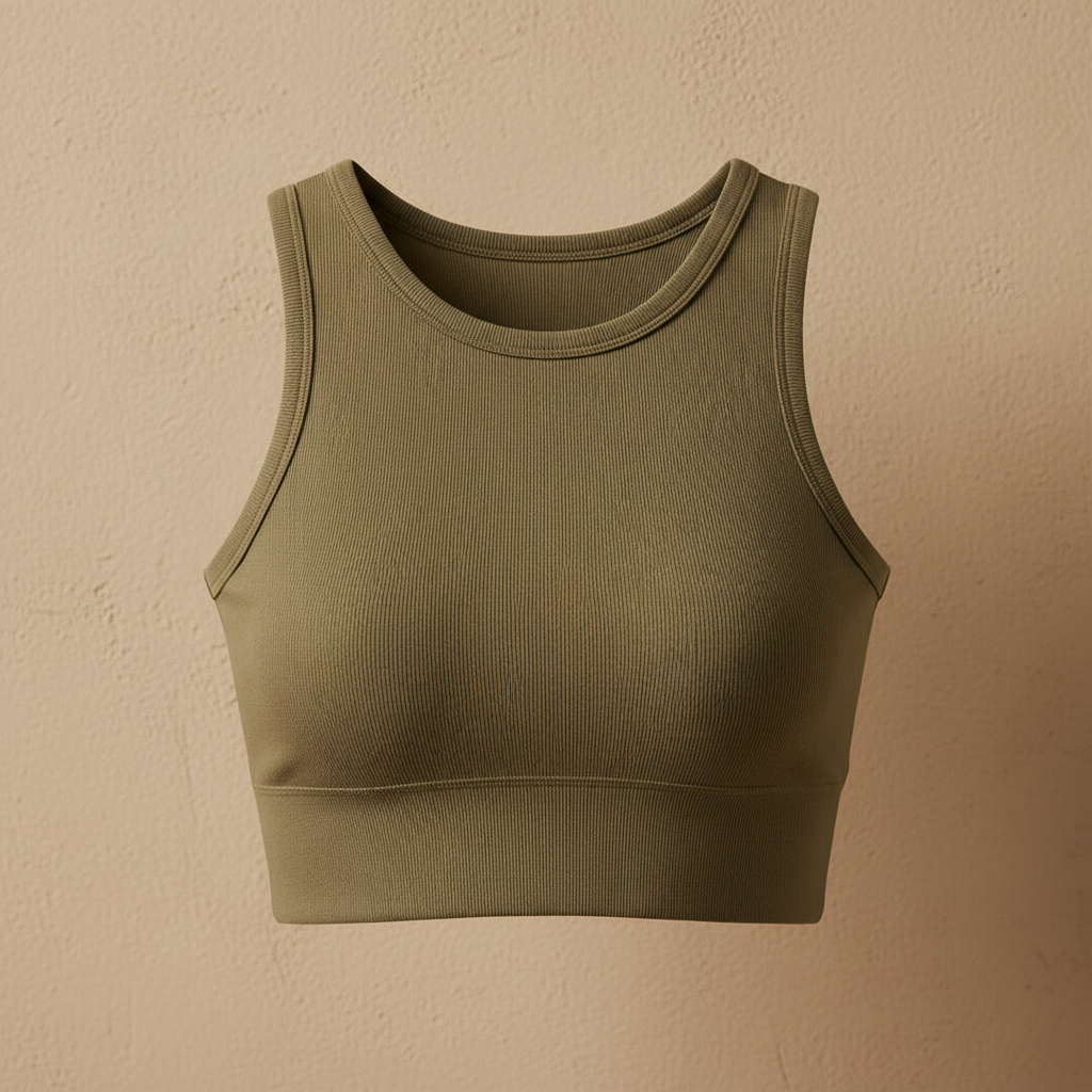 Khaki Round Neck Tank with Bra - Product Shot