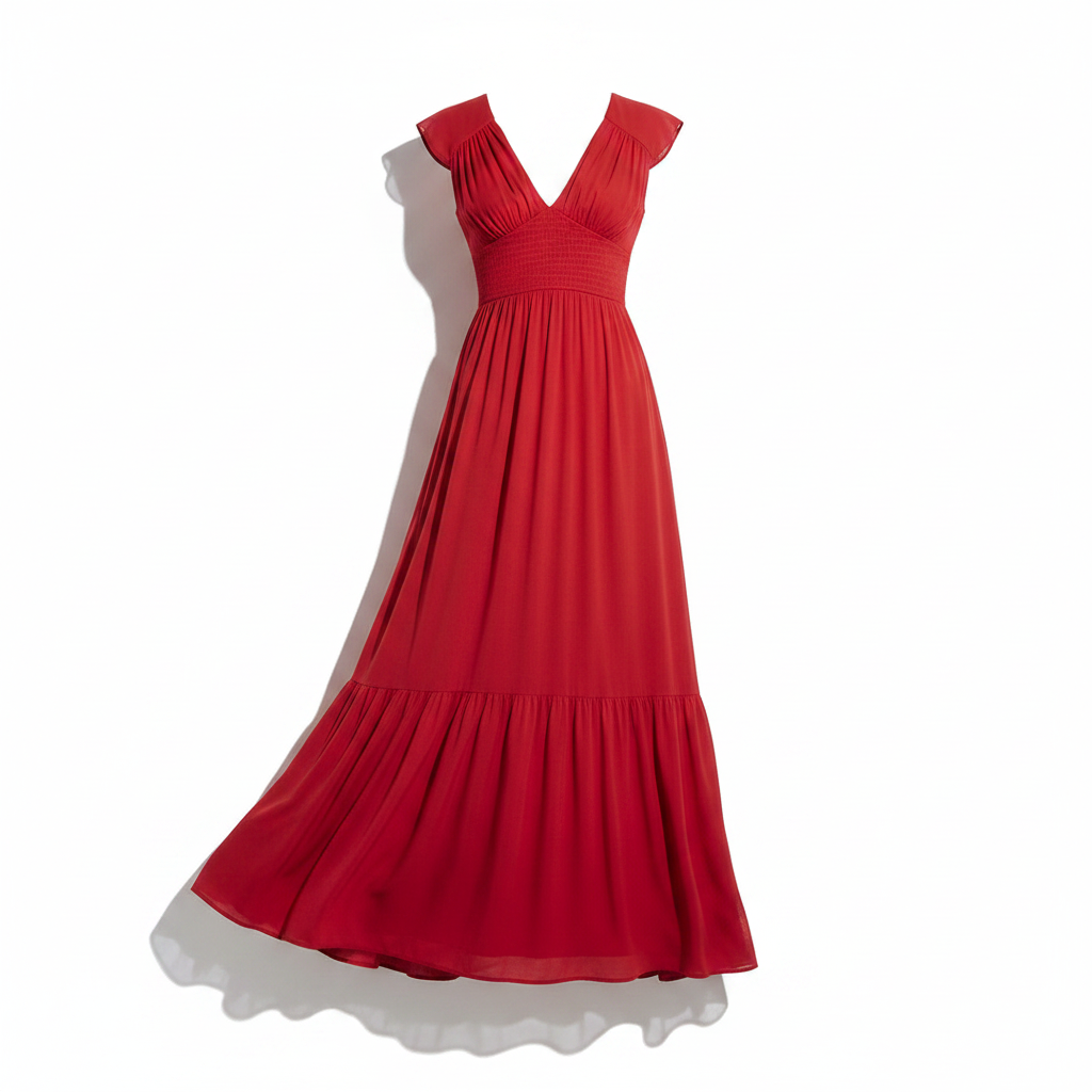 Red Printed Cap Sleeve Maxi Dress - Product Shot