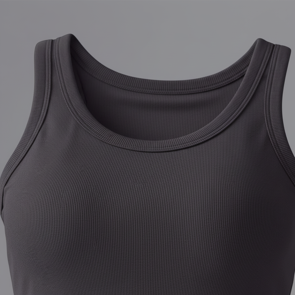 Dark Gray Round Neck Tank with Bra - Detail