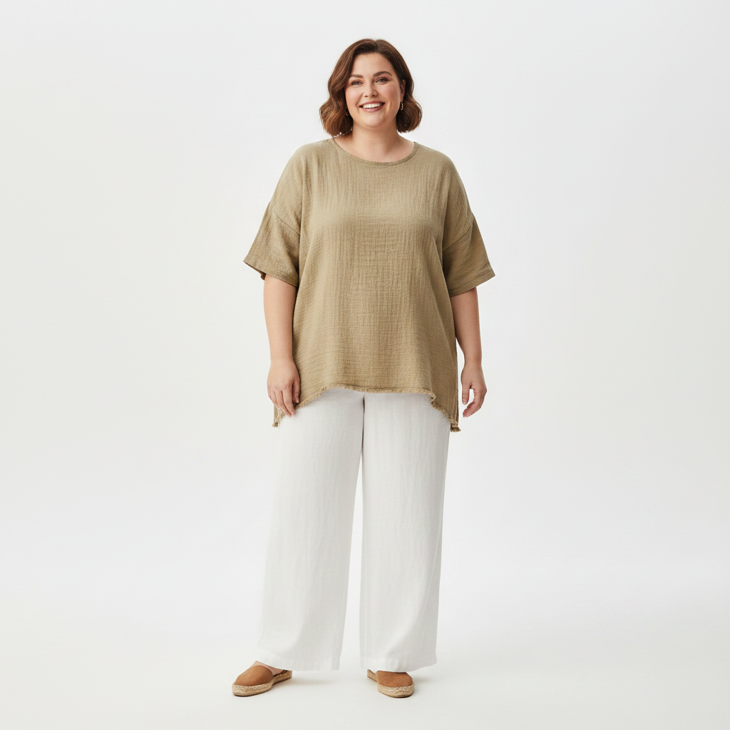 Full Size Frayed Hem Short Sleeve Top Plus Size