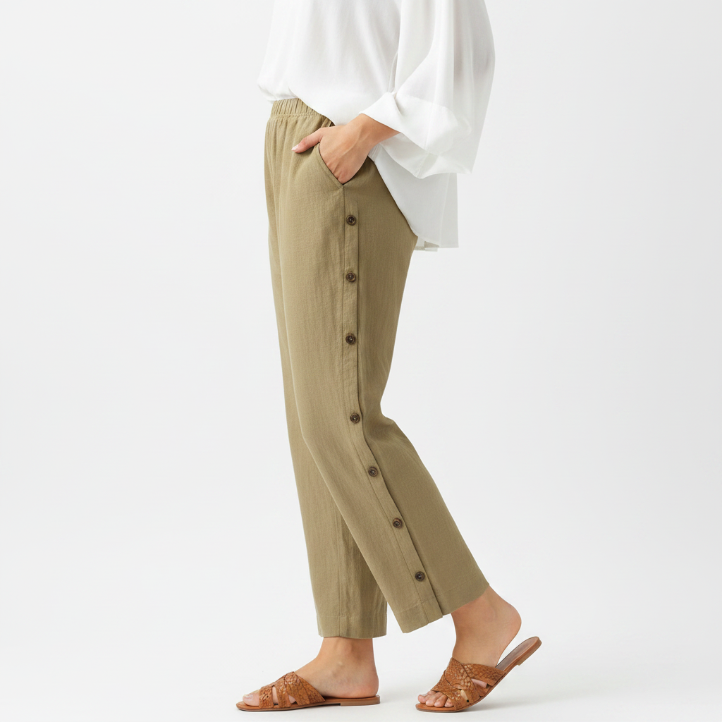 Full Size Side Button Decor Pants Plus Size