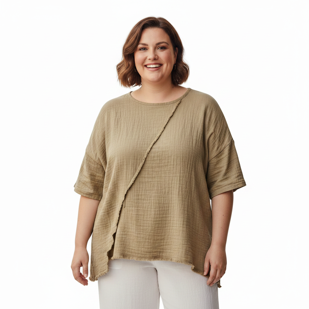 Full Size Frayed Hem Short Sleeve Top Plus Size