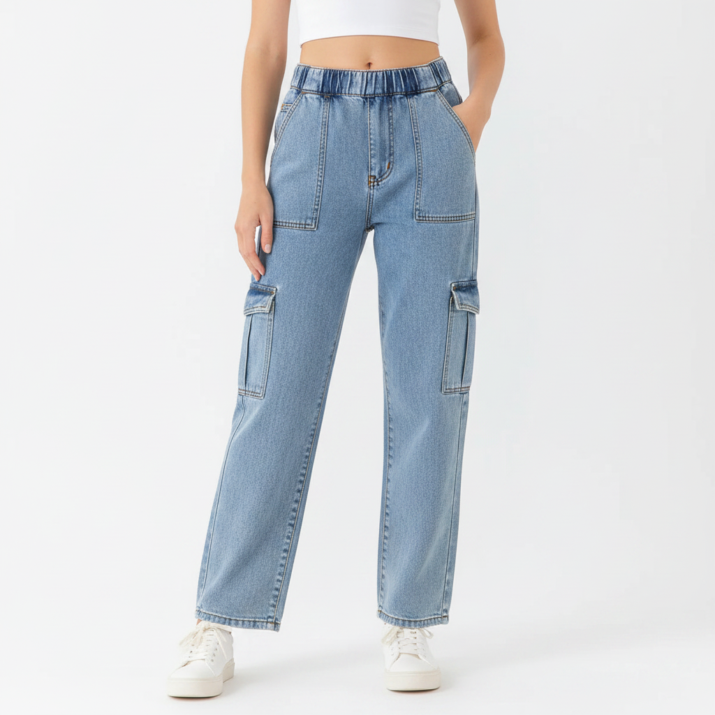 Buttoned Pocketed Long Jeans