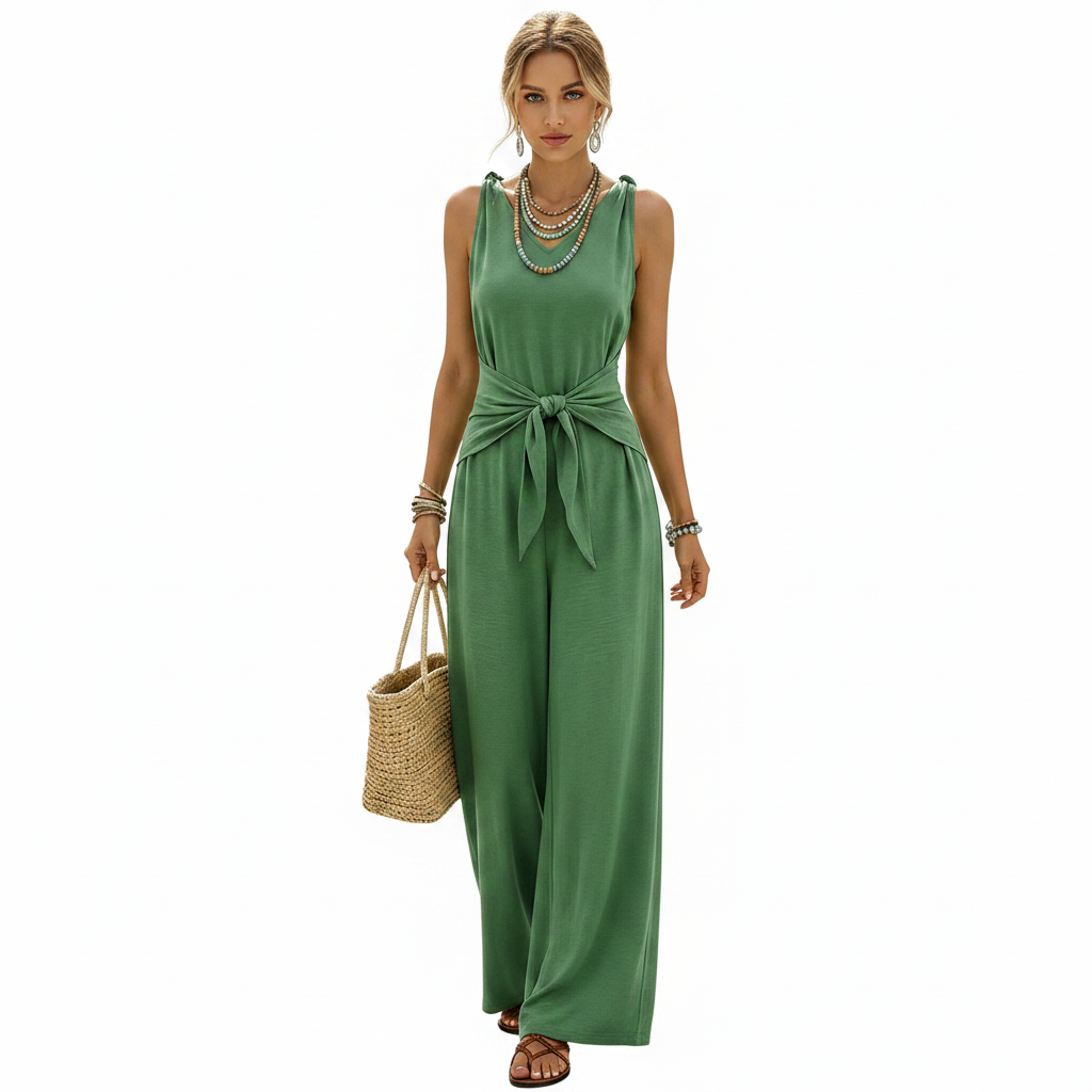 Sleeveless Wide-Leg Tie-Waist Jumpsuit