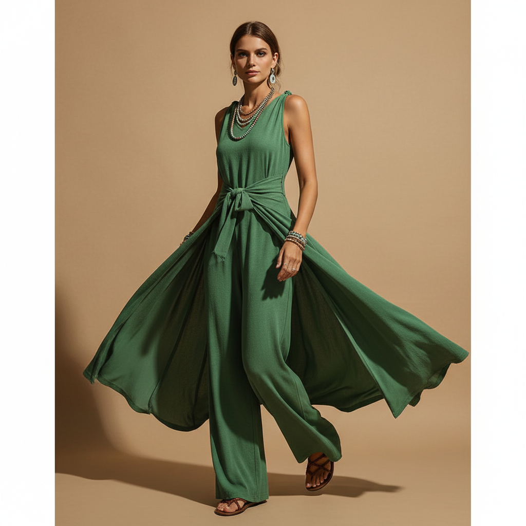 Sleeveless Wide-Leg Tie-Waist Jumpsuit