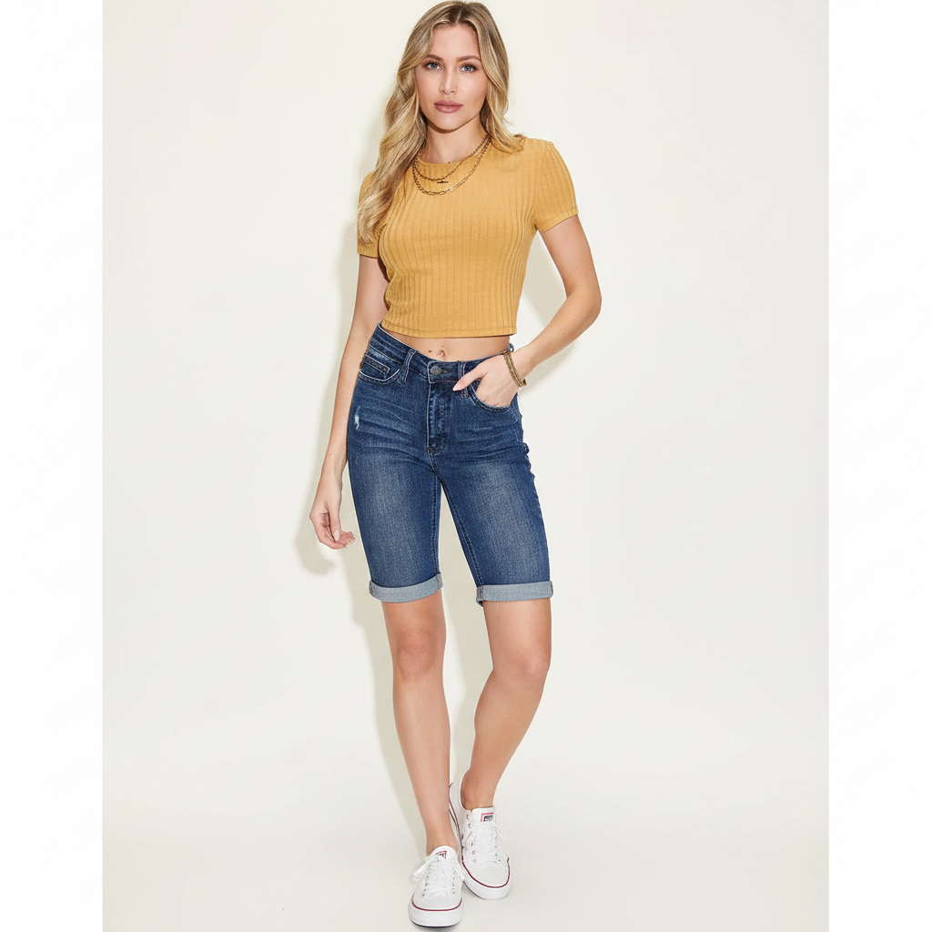 Basic Bae Full Size Ribbed Round Neck Short Sleeve T-Shirt