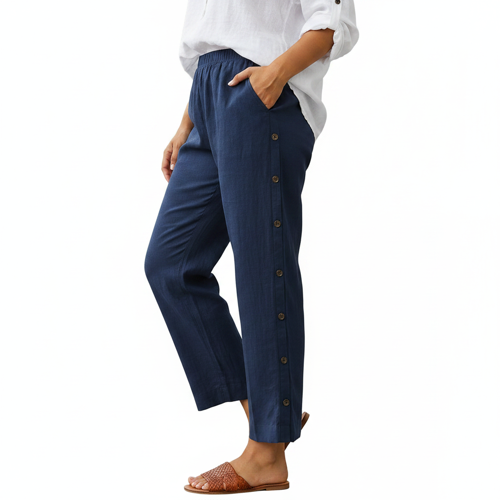 Full Size Side Button Decor Pants Plus Size