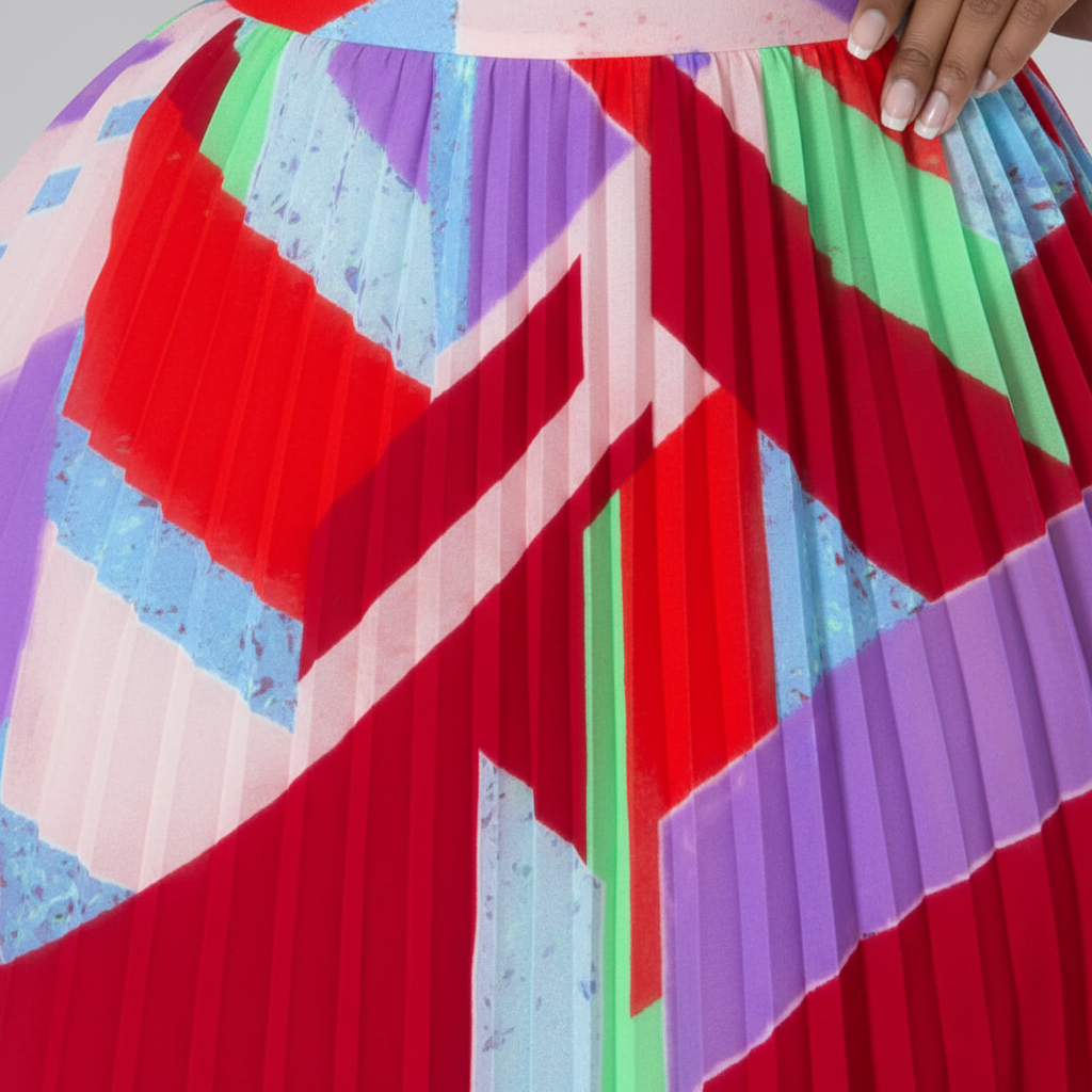 Halter Neck Geometric Print Pleated Maxi Dress