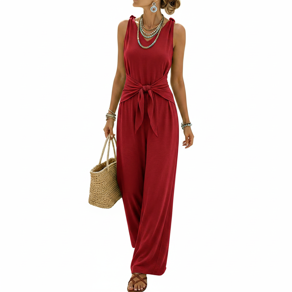 Sleeveless Wide-Leg Tie-Waist Jumpsuit