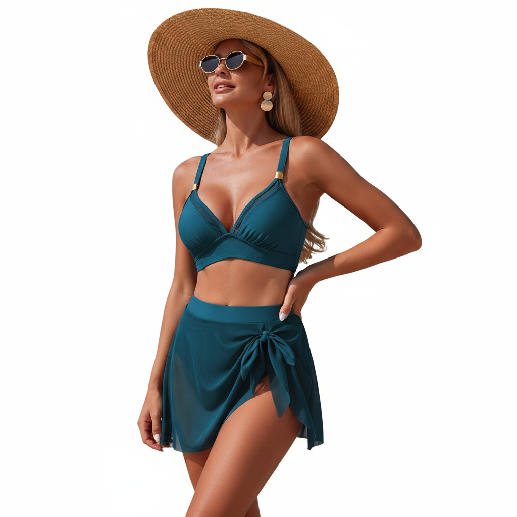 V-Neck High Waist Swim Set