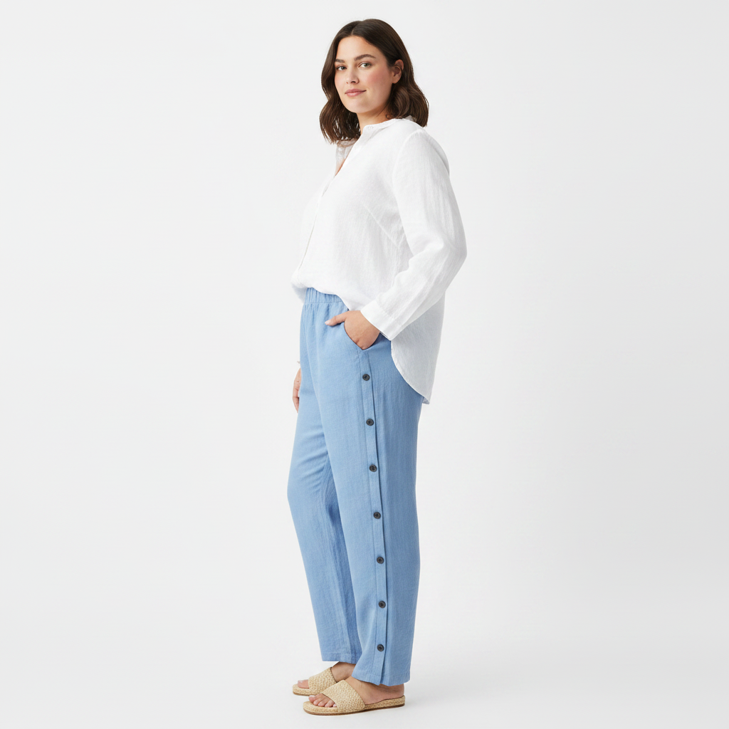 Full Size Side Button Decor Pants Plus Size