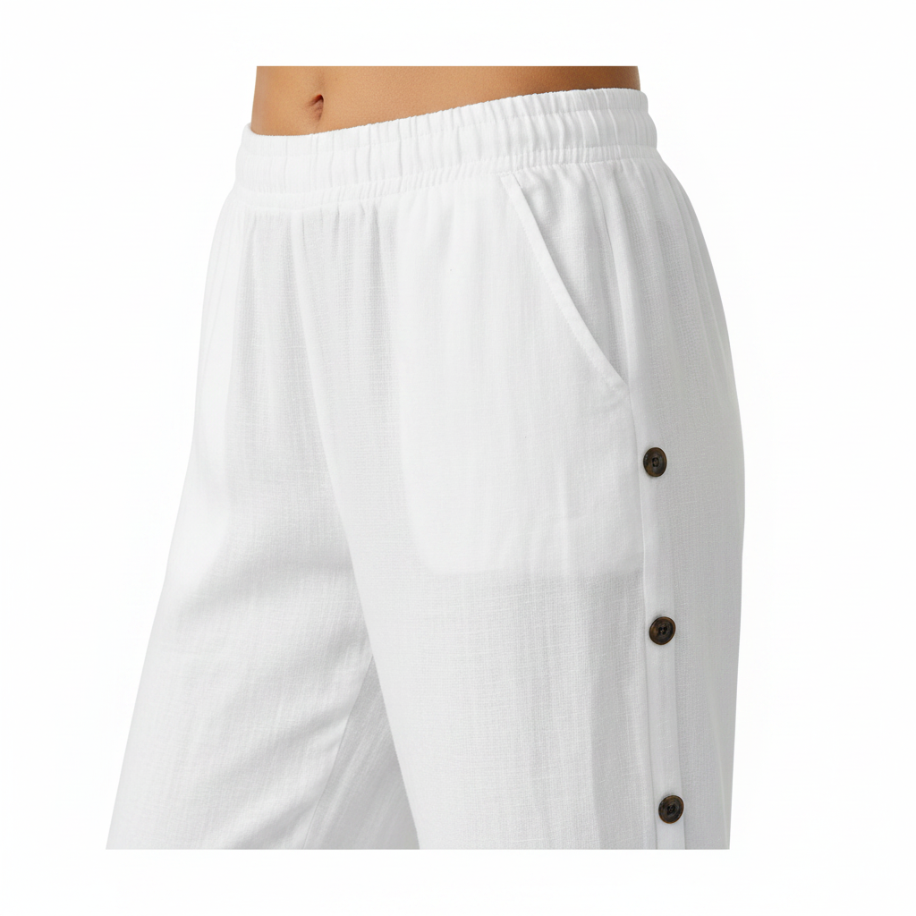 Full Size Side Button Decor Pants Plus Size