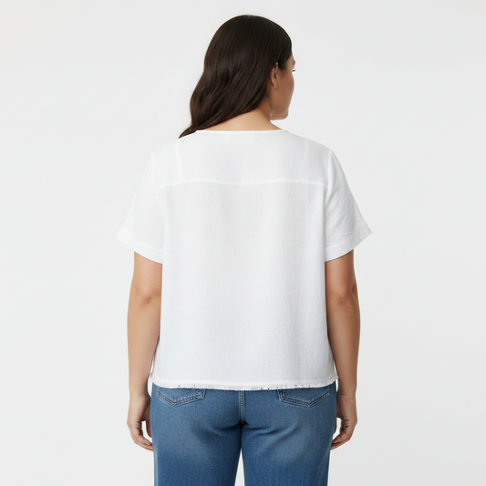 Full Size Frayed Hem Short Sleeve Top Plus Size
