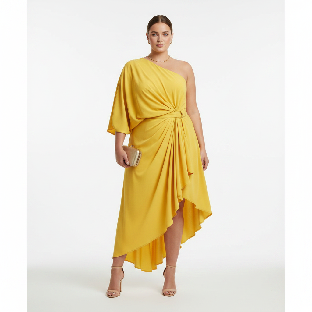 Full Size Asymmetrical One-Shoulder Drape Dress Plus Size