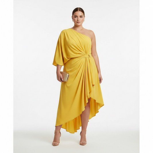 Full Size Asymmetrical One-Shoulder Drape Dress Plus Size