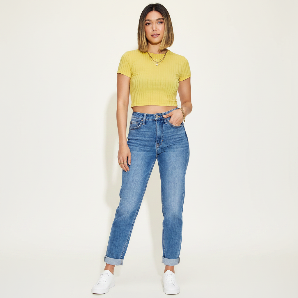 Basic Bae Full Size Ribbed Round Neck Short Sleeve T-Shirt